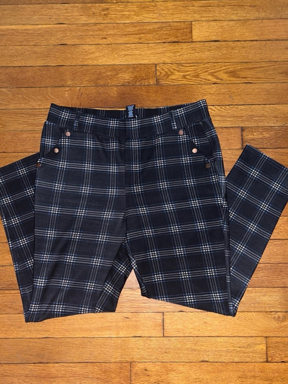 Black Plaid Stretch Dress Pants
